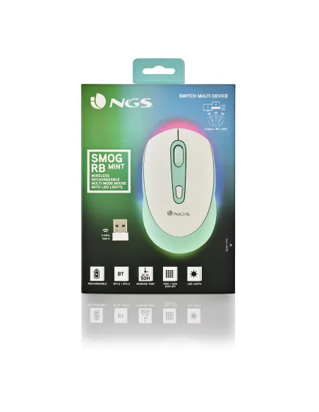 NGS SMOG MINT-RB ratón Juego Ambidextro RF Wireless + Bluetooth Óptico 2400 DPI