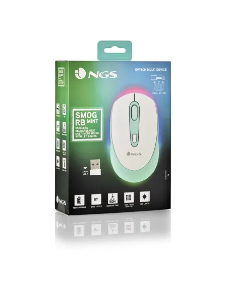 NGS SMOG MINT-RB ratón Juego Ambidextro RF Wireless + Bluetooth Óptico 2400 DPI