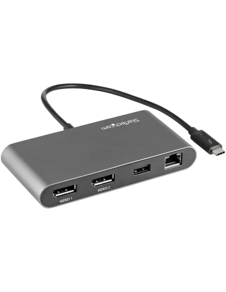 StarTech.com Mini Dock Thunderbolt - Docking Station Portátil para 2 Monitores con DP 4K 60Hz, 1x Hub USB-A (USB 5 Gbps), GbE -