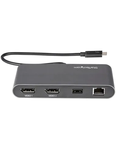 StarTech.com Mini Dock Thunderbolt - Docking Station Portátil para 2 Monitores con DP 4K 60Hz, 1x Hub USB-A (USB 5 Gbps), GbE -