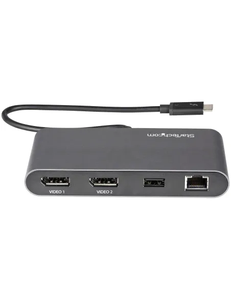 StarTech.com Mini Dock Thunderbolt - Docking Station Portátil para 2 Monitores con DP 4K 60Hz, 1x Hub USB-A (USB 5 Gbps), GbE -
