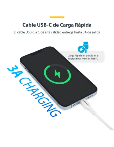 StarTech.com Cable de Carga USB-C Blanco de 1m - Cable UCB Tipo C de Carga para Ordenador Portátil - PD de 60W 3A - Cable de
