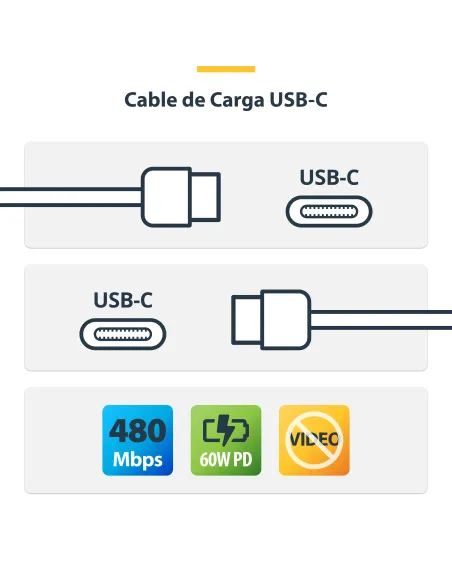 StarTech.com Cable de Carga USB-C Blanco de 1m - Cable UCB Tipo C de Carga para Ordenador Portátil - PD de 60W 3A - Cable de