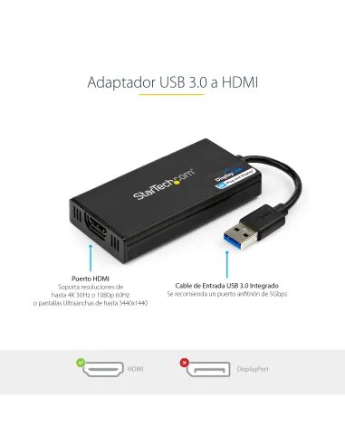 StarTech.com Adaptador Gráfico Externo USB 3.0 a HDMI - UltraHD 4K 30Hz - Certificado DisplayLink - Conversor USB-A a HDMI para