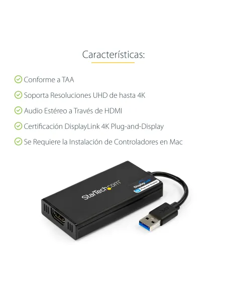 StarTech.com Adaptador Gráfico Externo USB 3.0 a HDMI - UltraHD 4K 30Hz - Certificado DisplayLink - Conversor USB-A a HDMI para