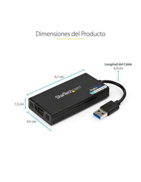 StarTech.com Adaptador Gráfico Externo USB 3.0 a HDMI - UltraHD 4K 30Hz - Certificado DisplayLink - Conversor USB-A a HDMI para