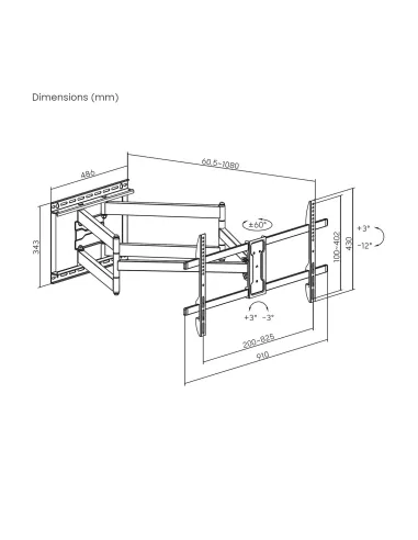 AISENS Soporte Eco Giratorio, Inclinable y Nivelable para Monitor TV 60kg de 43"-90", Negro