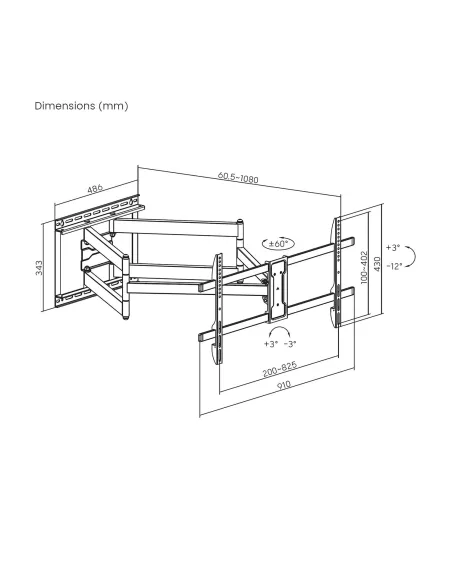 AISENS Soporte Eco Giratorio, Inclinable y Nivelable para Monitor TV 60kg de 43"-90", Negro