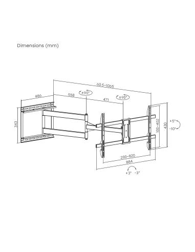 AISENS Soporte Pro Giratorio, Inclinable y Nivelable para Monitor TV 50kg de 43"-80", Negro