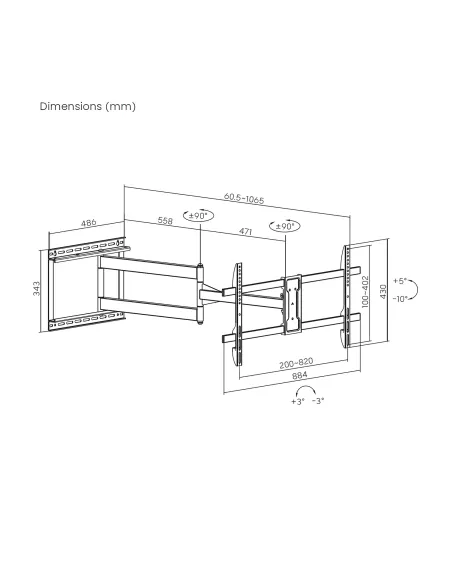 AISENS Soporte Pro Giratorio, Inclinable y Nivelable para Monitor TV 50kg de 43"-80", Negro
