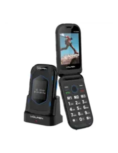 Telefono movil volfen ranger tipo concha azul base de carga
