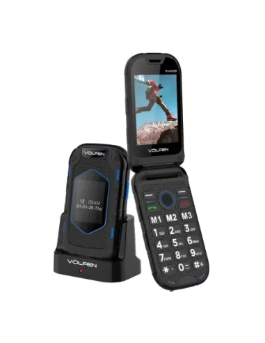Telefono movil volfen ranger tipo concha azul base de carga