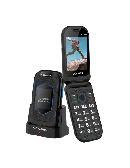 Telefono movil volfen ranger tipo concha azul base de carga