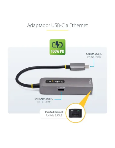 StarTech.com Adaptador de Red USB Tipo C a Ethernet - Adaptador de Red Externo USB-C a RJ45 2,5 1Gb - NBASE-T - USB 3.1 -
