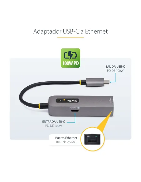StarTech.com Adaptador de Red USB Tipo C a Ethernet - Adaptador de Red Externo USB-C a RJ45 2,5 1Gb - NBASE-T - USB 3.1 -