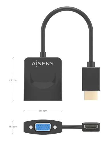 AISENS Conversor HDMI a SVGA, HDMI A M-SVGA H, Negro, 15сm