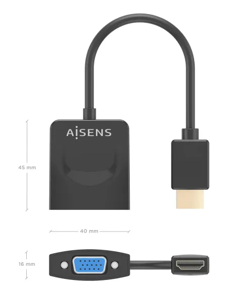 AISENS Conversor HDMI a SVGA, HDMI A M-SVGA H, Negro, 15сm