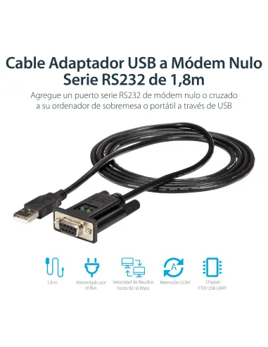 StarTech.com Cable Adaptador de 1 Puerto USB a Módem Nulo Null DB9 RS232 Serie DCE con FTDI