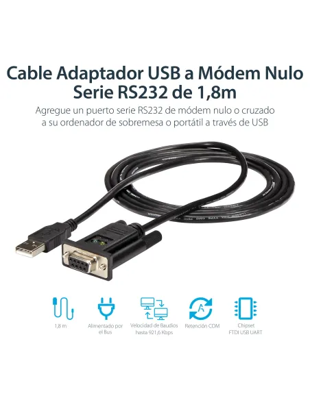 StarTech.com Cable Adaptador de 1 Puerto USB a Módem Nulo Null DB9 RS232 Serie DCE con FTDI