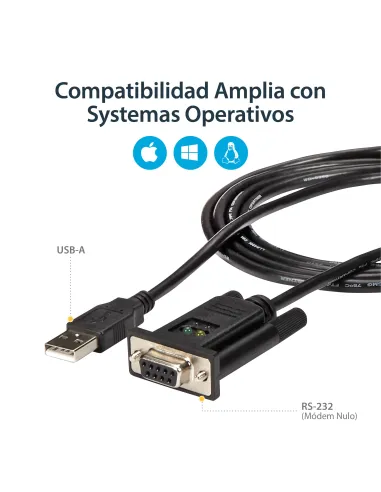 StarTech.com Cable Adaptador de 1 Puerto USB a Módem Nulo Null DB9 RS232 Serie DCE con FTDI