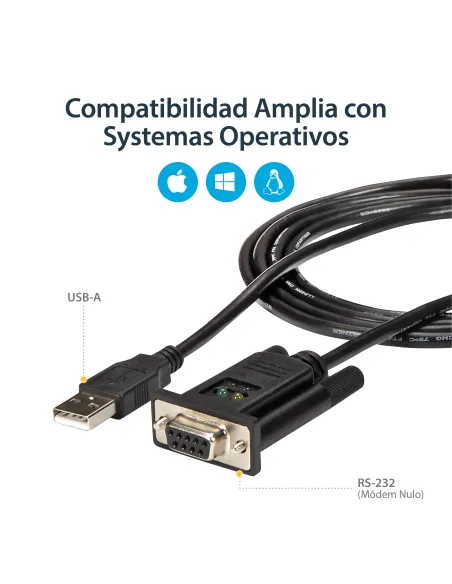 StarTech.com Cable Adaptador de 1 Puerto USB a Módem Nulo Null DB9 RS232 Serie DCE con FTDI