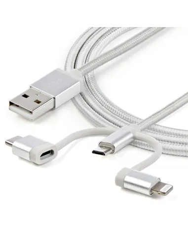 StarTech.com Cable Trenzado de 1m USB a Lightning USB-C y Micro USB - Cable Cargador para Teléfono Móvil iPhone iPad Tablet