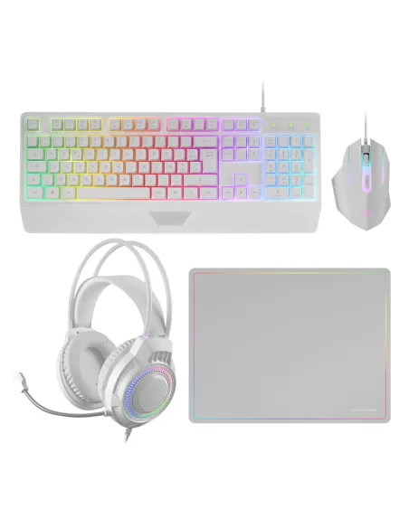 Mars Gaming MCP124PRO, Combo Gaming 4en1, Teclado RGB H-Mech con Reposamuñecas, Ratón RGB 3200DPI y Switches HUANO, Auriculares
