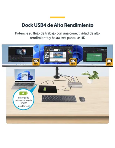 StarTech.com Docking Station USB4 para 3 Monitores 4K60 HDMI o DisplayPort - Dock USB Tipo C - Hub USB de 6 Puertos - Red