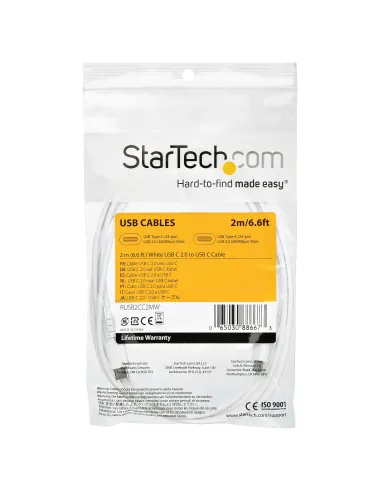StarTech.com Cable de 2m de Carga USB C - de Carga Rápida y Sincronización USB 2.0 Tipo C a USB C para Portátiles -