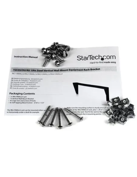 StarTech.com Abrazadera Bracket de Acero Vertical de Montaje en Pared para Rack de Servidores - 4U 19 Pulgadas