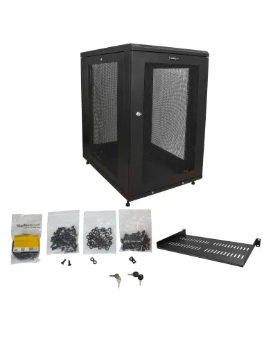 StarTech.com Armario Rack para Servidores 18U 19" 4 Columnas - Rack de Servidores con Cerradura y Seguro - Rack con Ruedas y