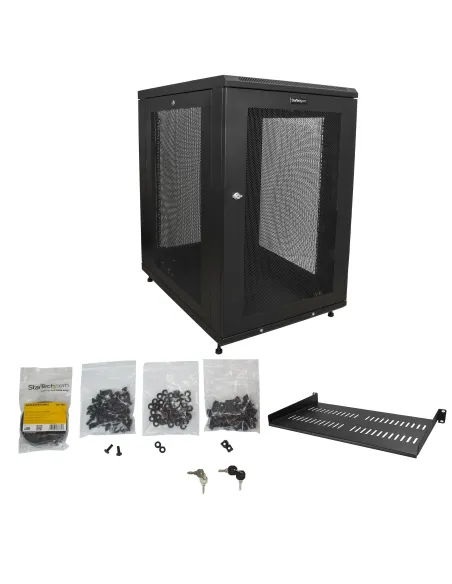 StarTech.com Armario Rack para Servidores 18U 19" 4 Columnas - Rack de Servidores con Cerradura y Seguro - Rack con Ruedas y