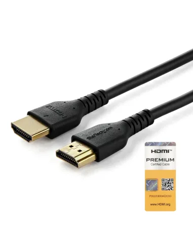 StarTech.com Cable HDMI 2.0 Certificado Premium de Alta Velocidad con Ethernet de 1m - Delgado - UHD 4K 60Hz - con Fibra de