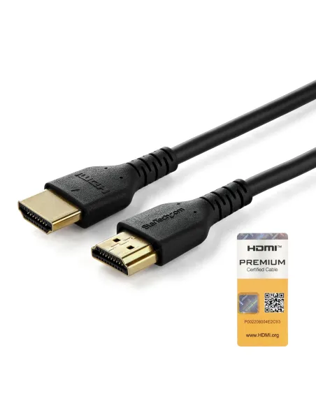 StarTech.com Cable HDMI 2.0 Certificado Premium de Alta Velocidad con Ethernet de 1m - Delgado - UHD 4K 60Hz - con Fibra de