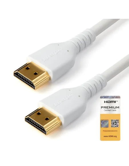 StarTech.com Cable HDMI 2.0 Certificado Premium de Alta Velocidad con Ethernet de 2m - Delgado - UHD 4K 60Hz - con Fibra de