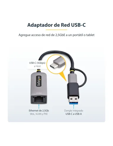 StarTech.com Adaptador de Red Ethernet USB Tipo C a RJ45 - Adaptador de Red USB-C con Conversor USB-A - NBASE-T - USB 3.1 -