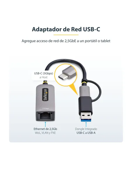 StarTech.com Adaptador de Red Ethernet USB Tipo C a RJ45 - Adaptador de Red USB-C con Conversor USB-A - NBASE-T - USB 3.1 -