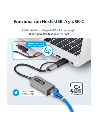 StarTech.com Adaptador de Red Ethernet USB Tipo C a RJ45 - Adaptador de Red USB-C con Conversor USB-A - NBASE-T - USB 3.1 -