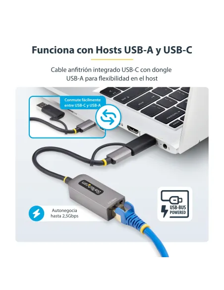 StarTech.com Adaptador de Red Ethernet USB Tipo C a RJ45 - Adaptador de Red USB-C con Conversor USB-A - NBASE-T - USB 3.1 -