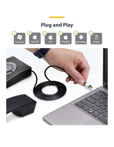 StarTech.com Adaptador USB-C a RJ9 para Auriculares con Micrófono - Adaptador USB Tipo C a RJ9 con Cable de 1,8m - Adaptador