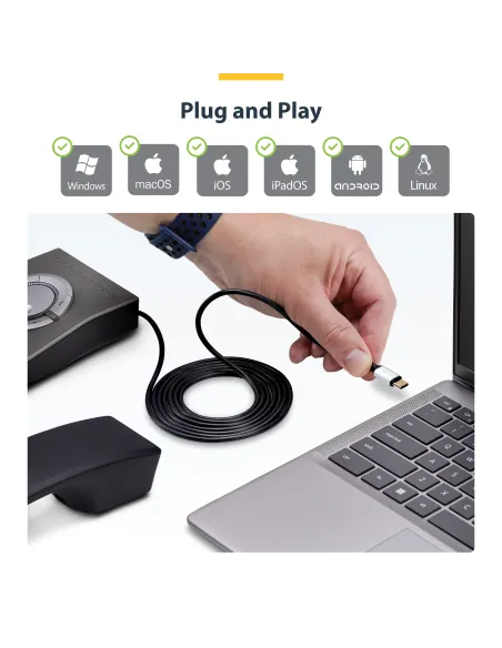 StarTech.com Adaptador USB-C a RJ9 para Auriculares con Micrófono - Adaptador USB Tipo C a RJ9 con Cable de 1,8m - Adaptador