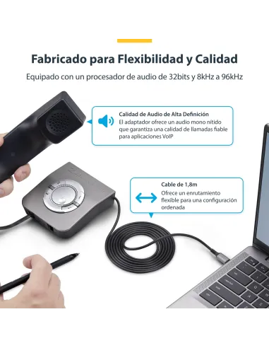 StarTech.com Adaptador USB-C a RJ9 para Auriculares con Micrófono - Adaptador USB Tipo C a RJ9 con Cable de 1,8m - Adaptador