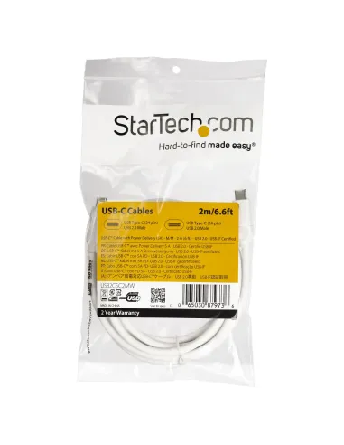StarTech.com Cable de 2m USB-C a USB-C con capacidad para Entrega de Alimentación de 5A - USB TipoC - Cable de Carga USBC -