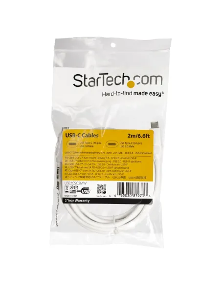StarTech.com Cable de 2m USB-C a USB-C con capacidad para Entrega de Alimentación de 5A - USB TipoC - Cable de Carga USBC -