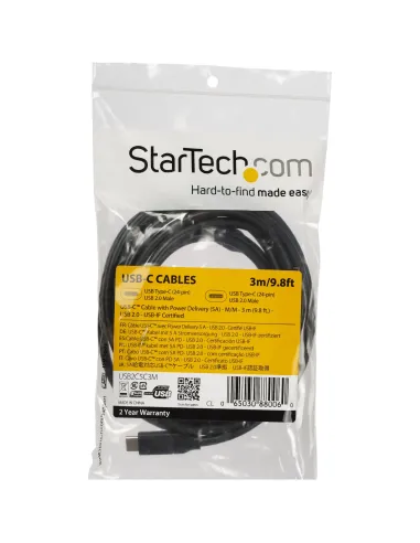 StarTech.com Cable de 3m USB-C a USB-C con capacidad para Entrega de Alimentación de 5A - USB TipoC - Cable de Carga USBC - USB