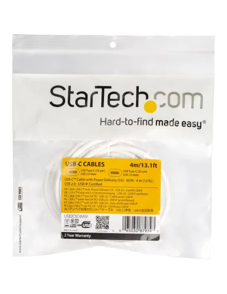 StarTech.com Cable 4m USB-C a USB-C con capacidad para Entrega de Alimentación de 5A - USB Tipo C - Cable de Carga USBC - USB