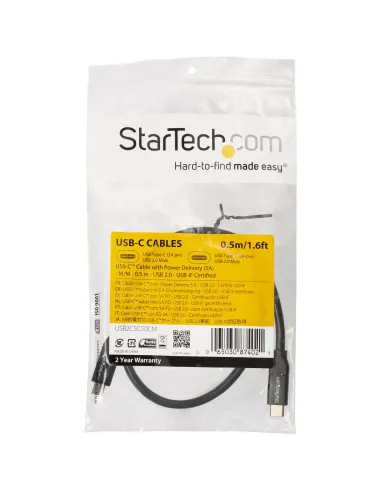 StarTech.com Cable de 50cm USB-C a USB-C con capacidad para Entrega de Alimentación de 5A - USB TipoC - Cable de Carga USBC -
