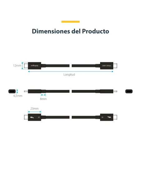 StarTech.com Cable Thunderbolt 5 de 1m - 80Gbps hasta 120Gbps - PD 240W - 8K 60Hz - Cable Certificado - Compatible con