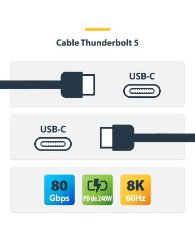 StarTech.com Cable Thunderbolt 5 de 80cm - Cable Thuderbolt Certificado - 80Gbps Hasta 120Gbps - Entrega de Alimentación PD de