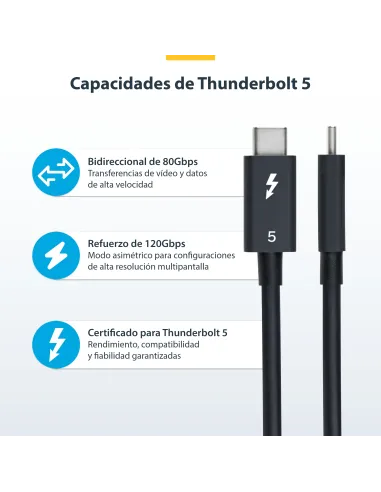 StarTech.com Cable Thunderbolt 5 de 80cm - Cable Thuderbolt Certificado - 80Gbps Hasta 120Gbps - Entrega de Alimentación PD de